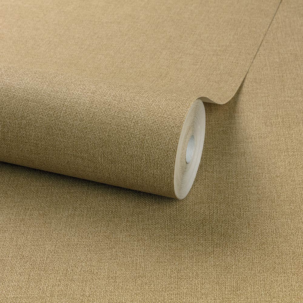 Grandeco Panama Linen Fabric Ochre Plain Wallpaper Image 2