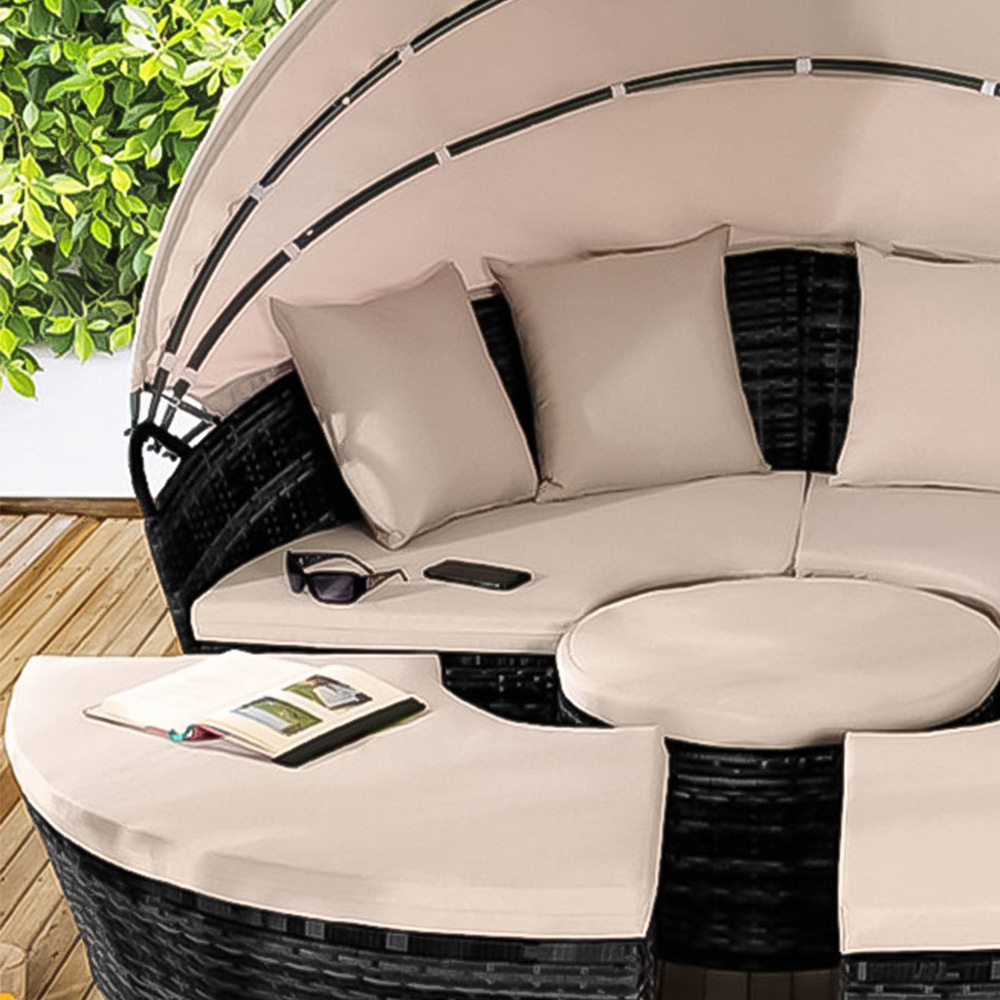 Brooklyn Luxury 8 Seater Black Rattan Sun Lounger Sofa Set with Canopy 210cm Image 2