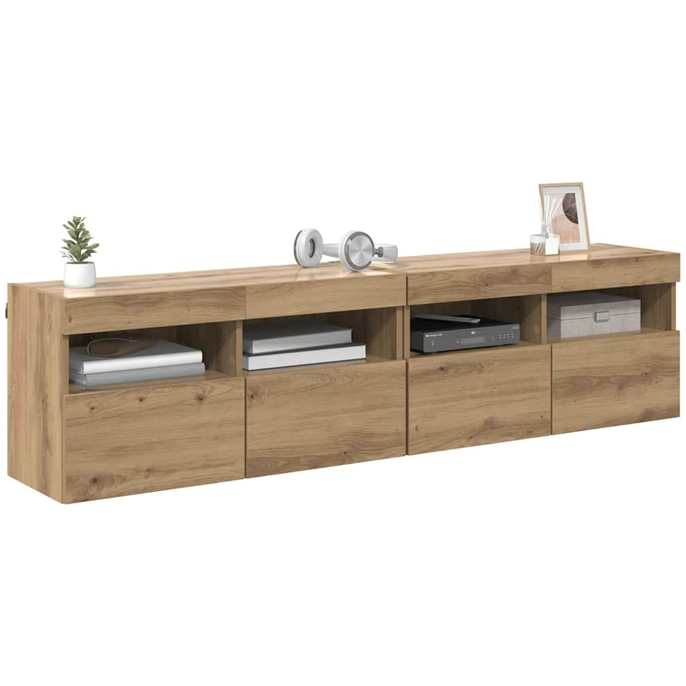 vidaXL 2 Door 2 Shelf Artisan Oak Wall Mounted TV Cabinet with LED Light 2 Pack Image 3