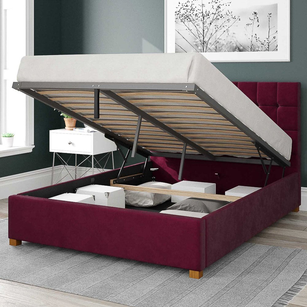 Aspire Sinatra Single Berry Plush Velvet Ottoman Bed Image 2