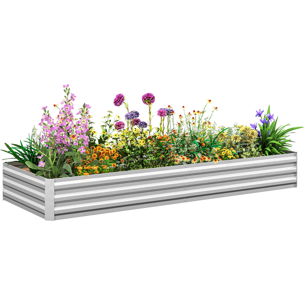 Outsunny Galvanised Raised Silver Metal Planter Box Image 1
