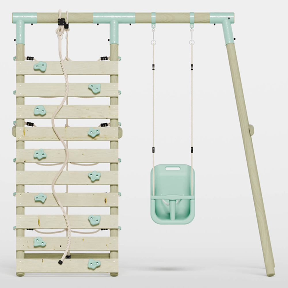 Mercia Wooden Round Pole Baby Seat Swing with Climbing Wall Image 3