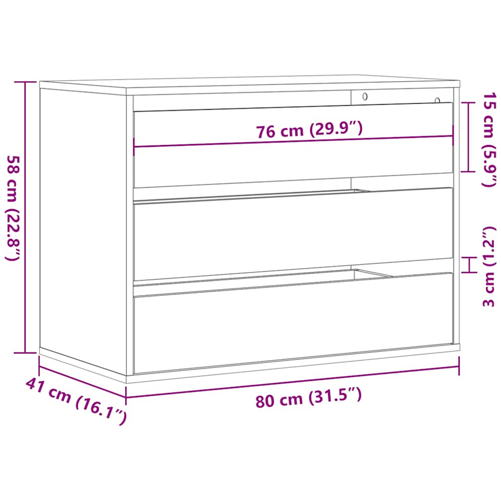 vidaXL 3 Drawer White Wooden Chest of Drawers Image 9