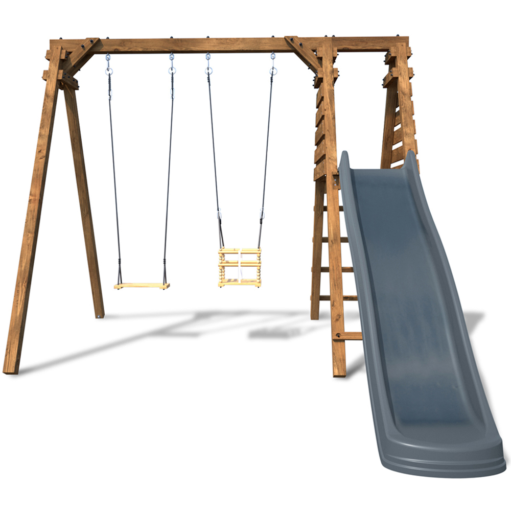 Soulet Prune Kids Double Wooden Swing Set with Slide Image 3
