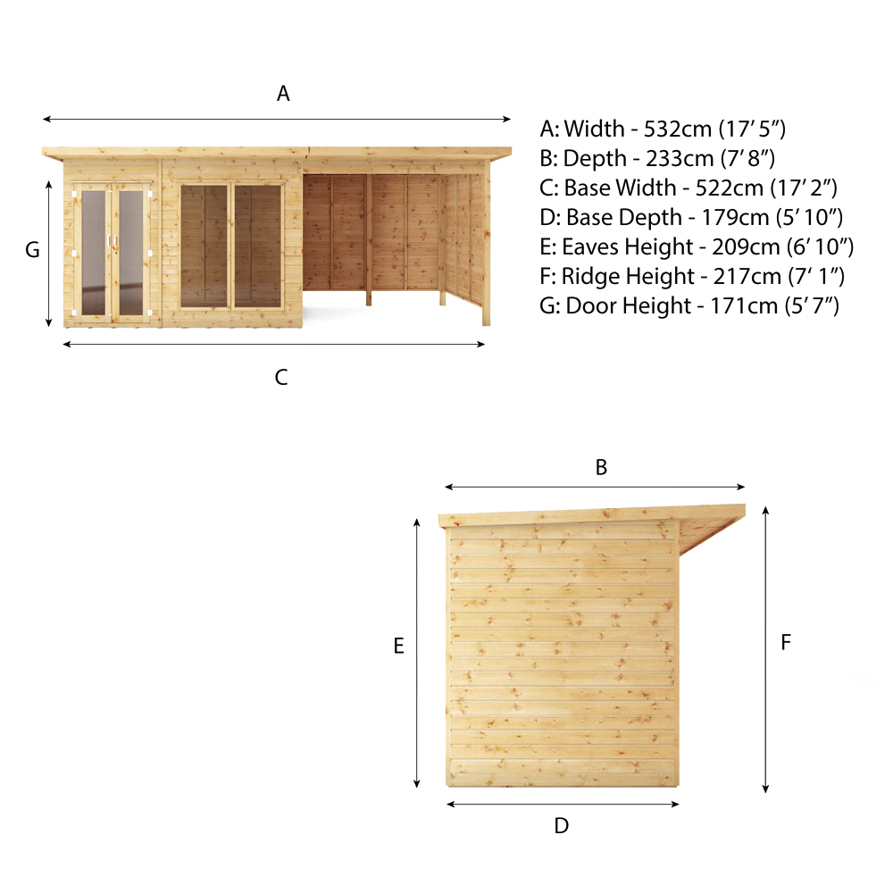 Mercia Maine 18 x 6ft Double Door Shiplap Pent Traditional Summerhouse Image 8