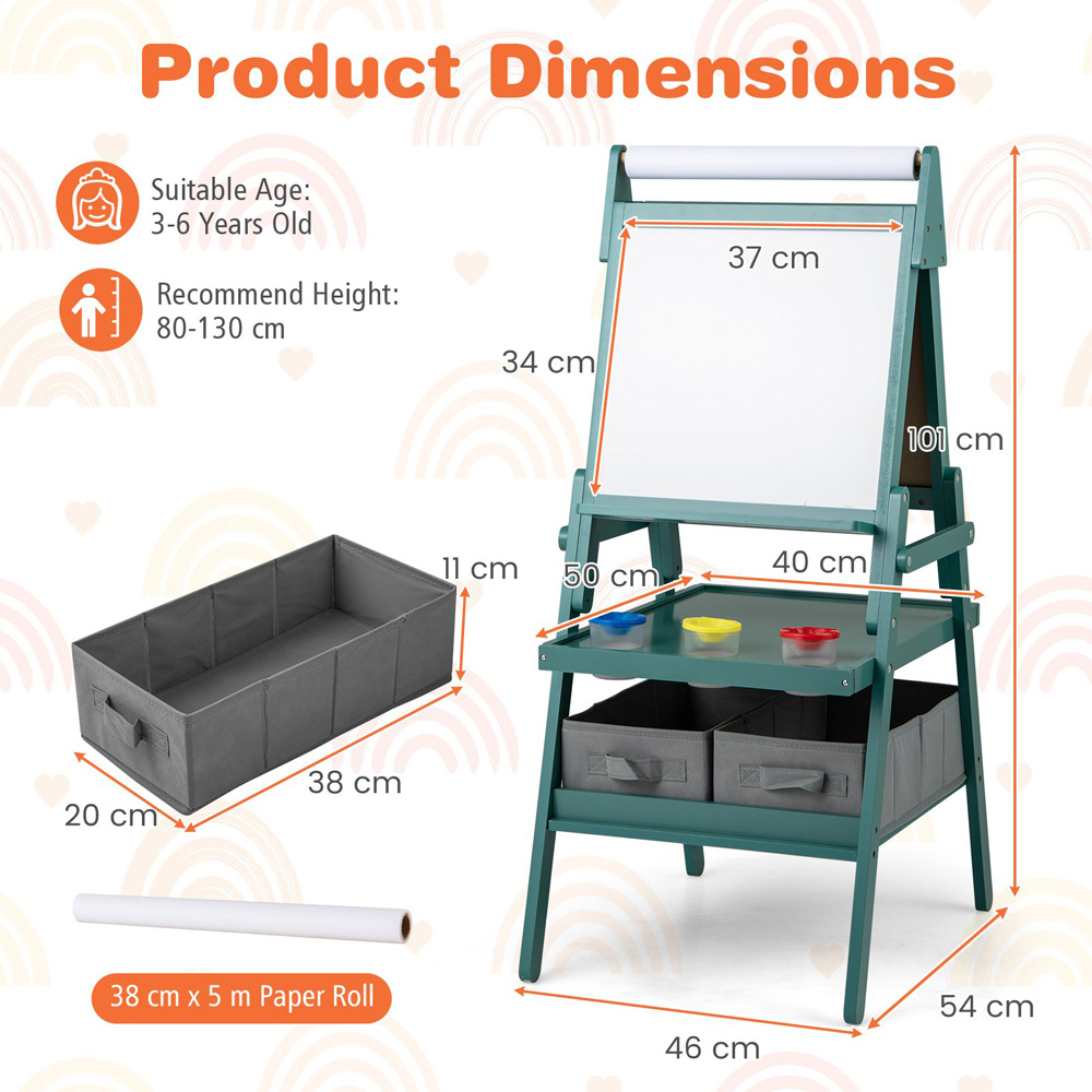 Costway Kids Dark Green Double Sided Easel with Magnetic Whiteboard and Chalkboard Image 8
