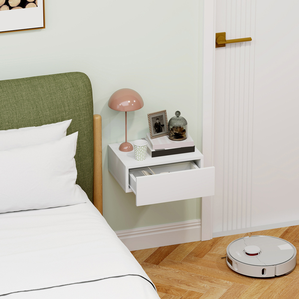 HOMCOM Single Drawer White Floating Wall-Mounted Bedside Table Image 4