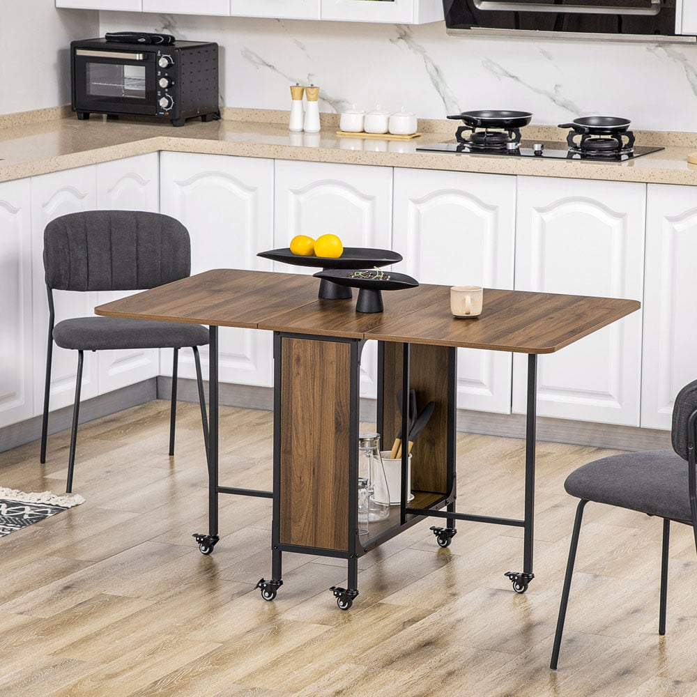 HOMCOM 6 Seater Light Brown Drop Leaf Mobile Dining Table Image 5