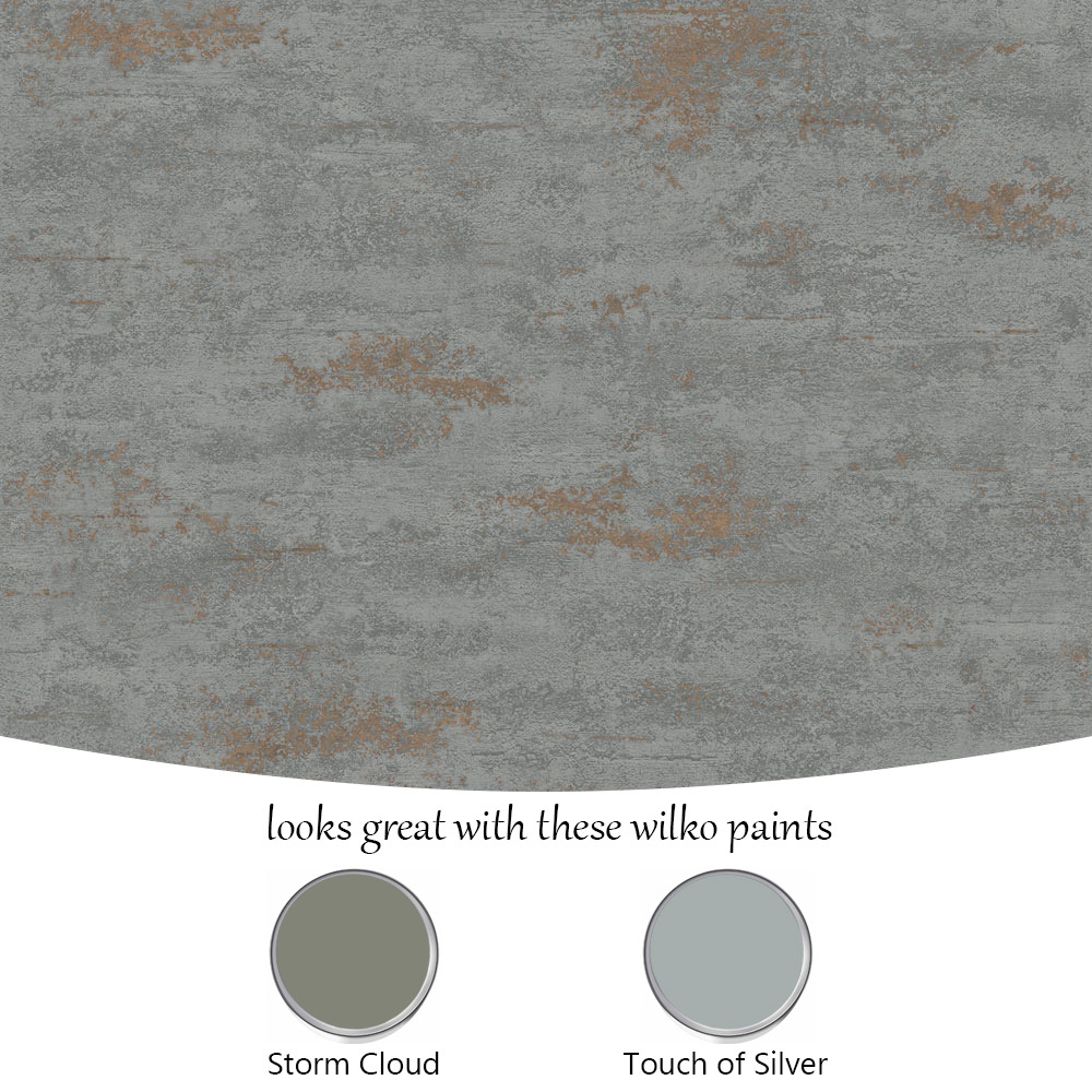 Grandeco On The Rocks Distressed Concrete Stone Charcoal Grey and Copper Wallpaper Image 4