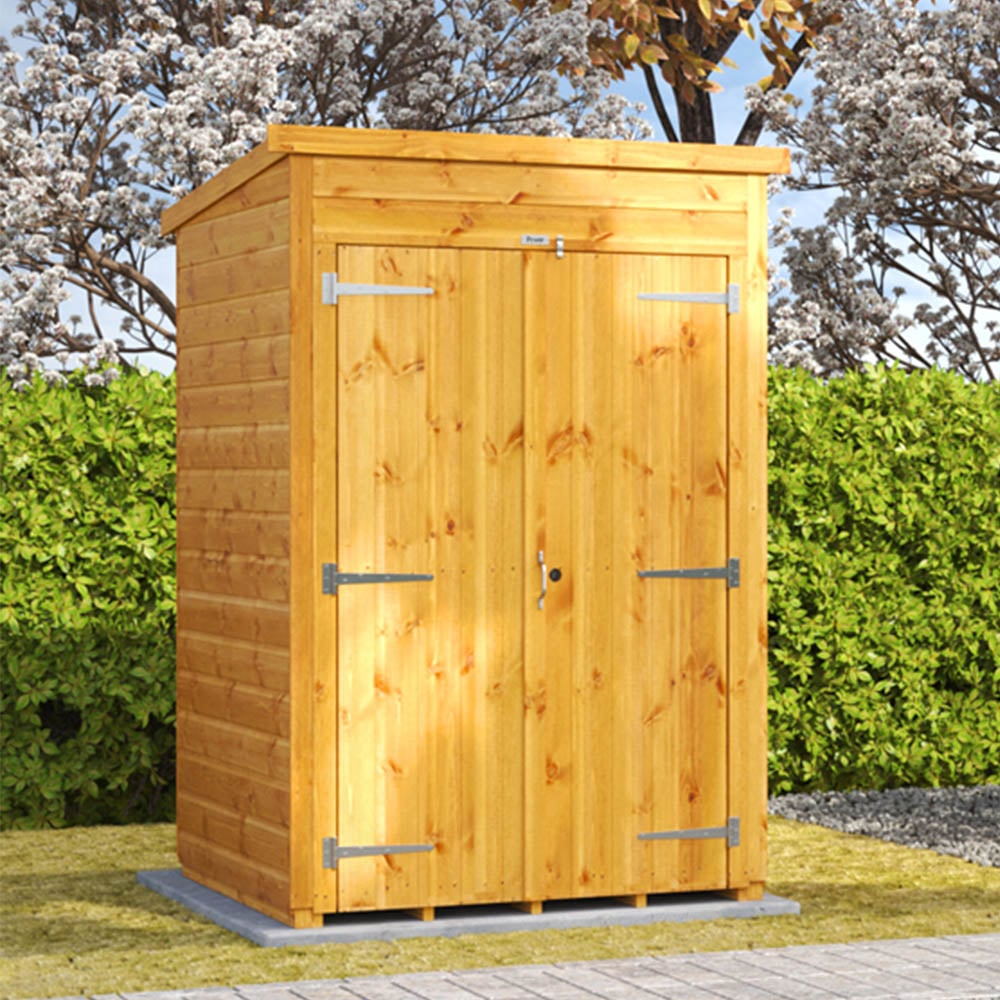 Power Sheds 4 x 4ft Double Door Pent Wooden Shed Image 2