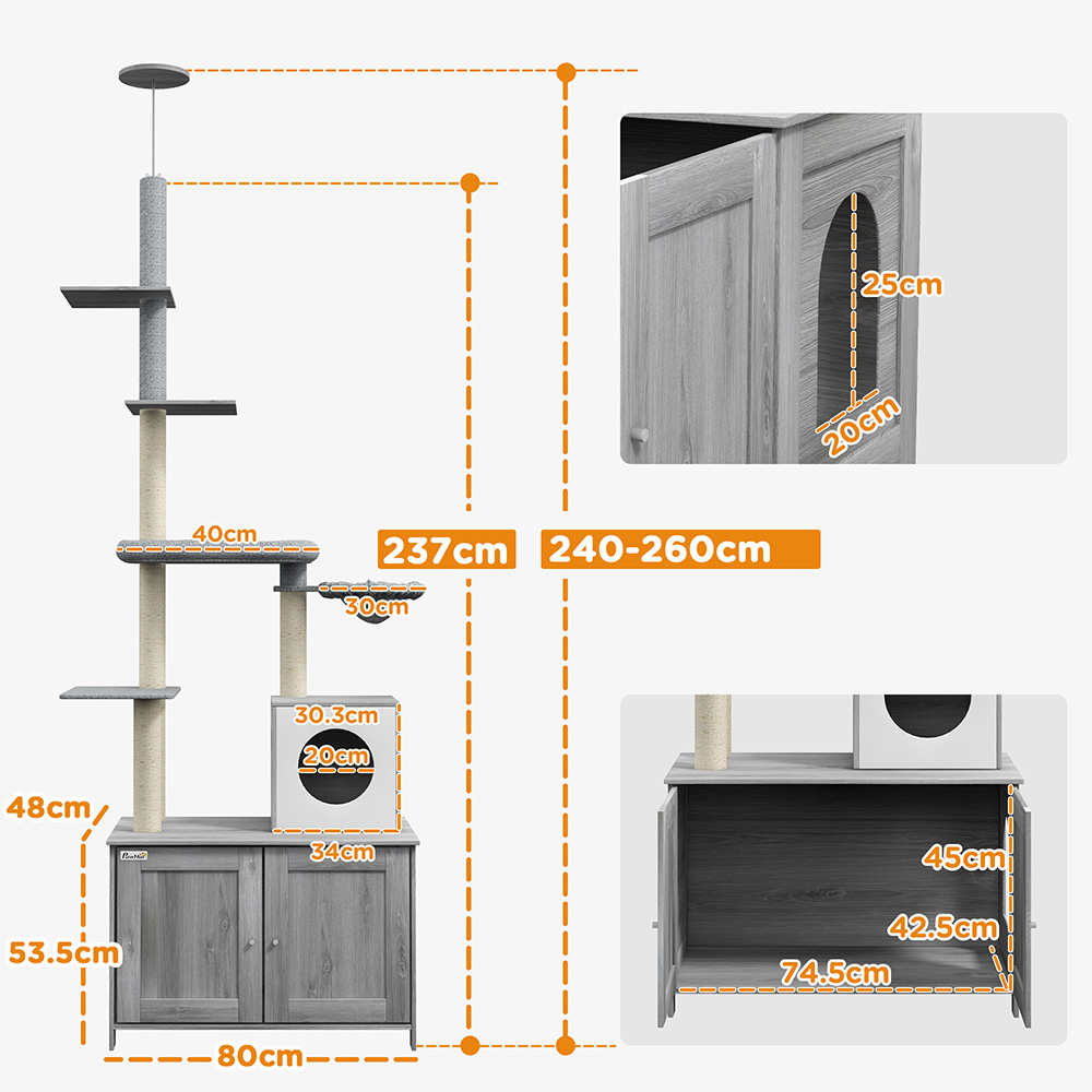 PawHut Enclosure Grey Floor to Ceiling Cat Litter Box Image 7