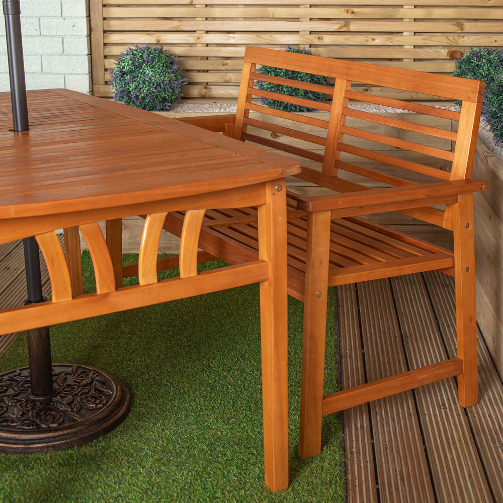 Samuel Alexander 4 Seater Wooden Rectangular Dining Bench Set with Grey Havana Parasol and Base Image 4