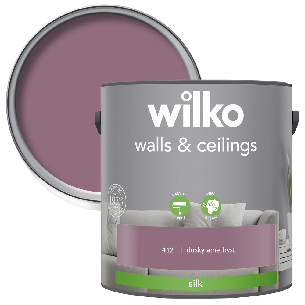 Wilko Walls & Ceilings Dusky Amethyst Silk Emulsion Paint 2.5L Image 1