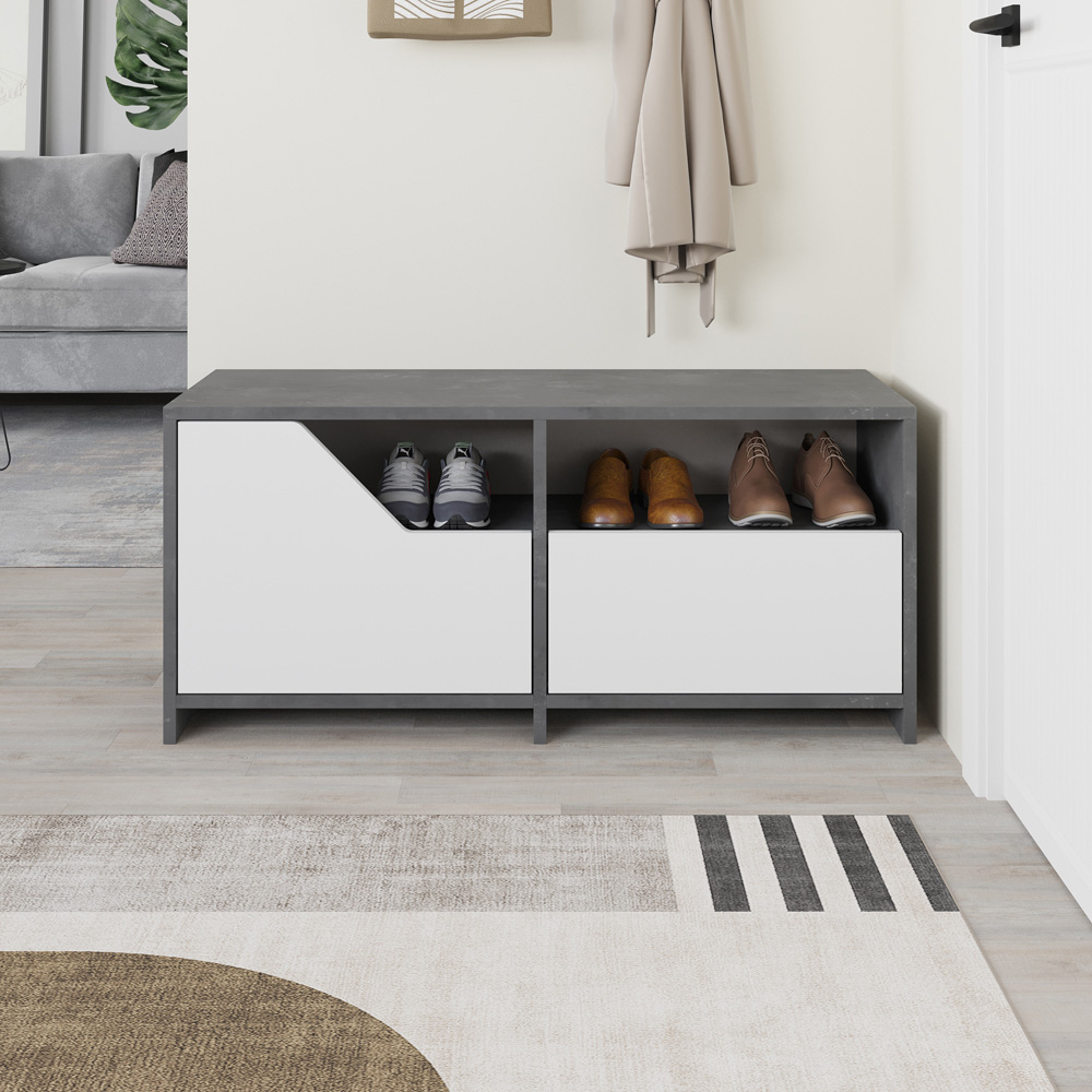 Decortie Nexus 2 Door Single Shelf Retro Grey White Shoe Cabinet Image 6