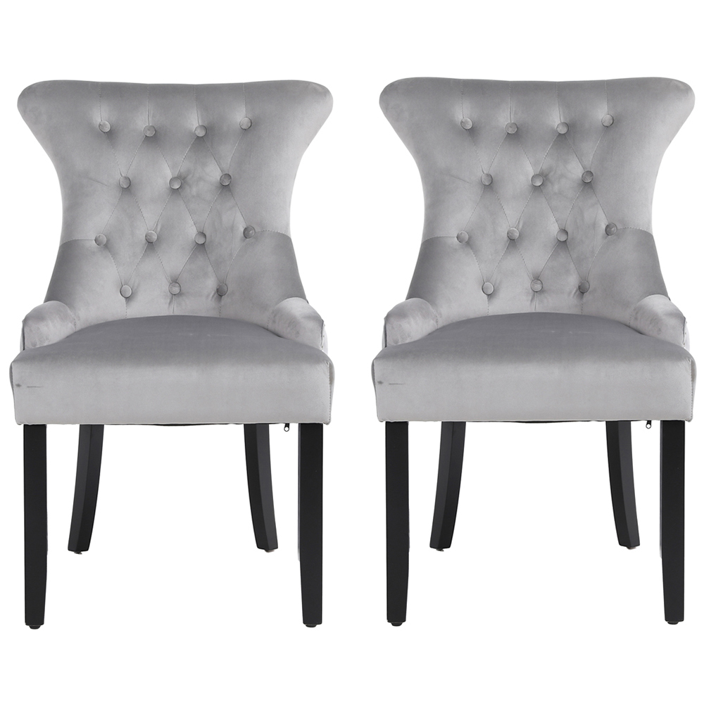 Neo Set of 2 Grey Studded Velvet Dining Chair Image 3