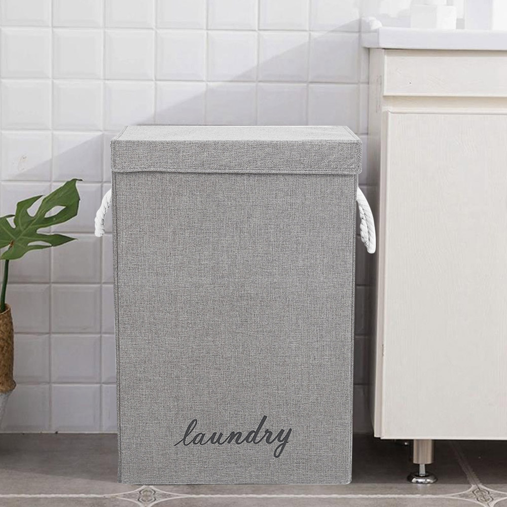 Living and Home Foldable Home Laundry Basket with Lid and Rope Handle 60cm Image 7