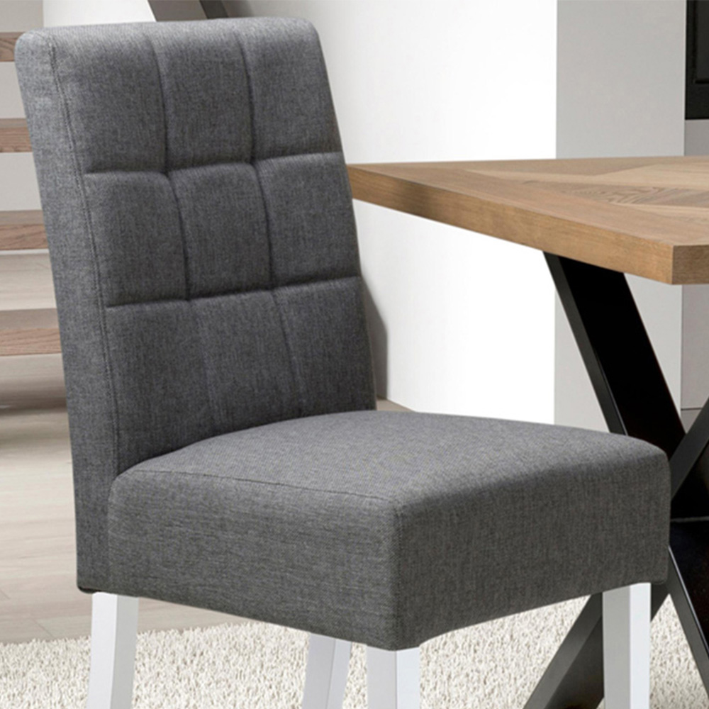 Moseley Set of 2 Grey and White Linen Effect Steel Dining Chair Image 2