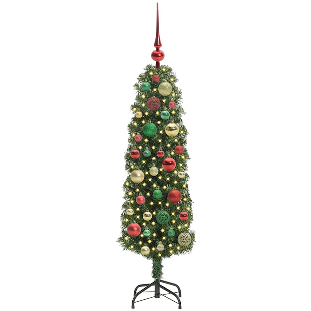 vidaXL Green Artificial Christmas Tree with Pinecones LEDs Multicolour Decoration Ornaments 4ft Image 1