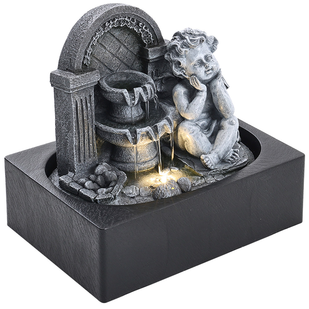 Living and Home Cherub Tabletop Resin Water Feature with Light Image 3