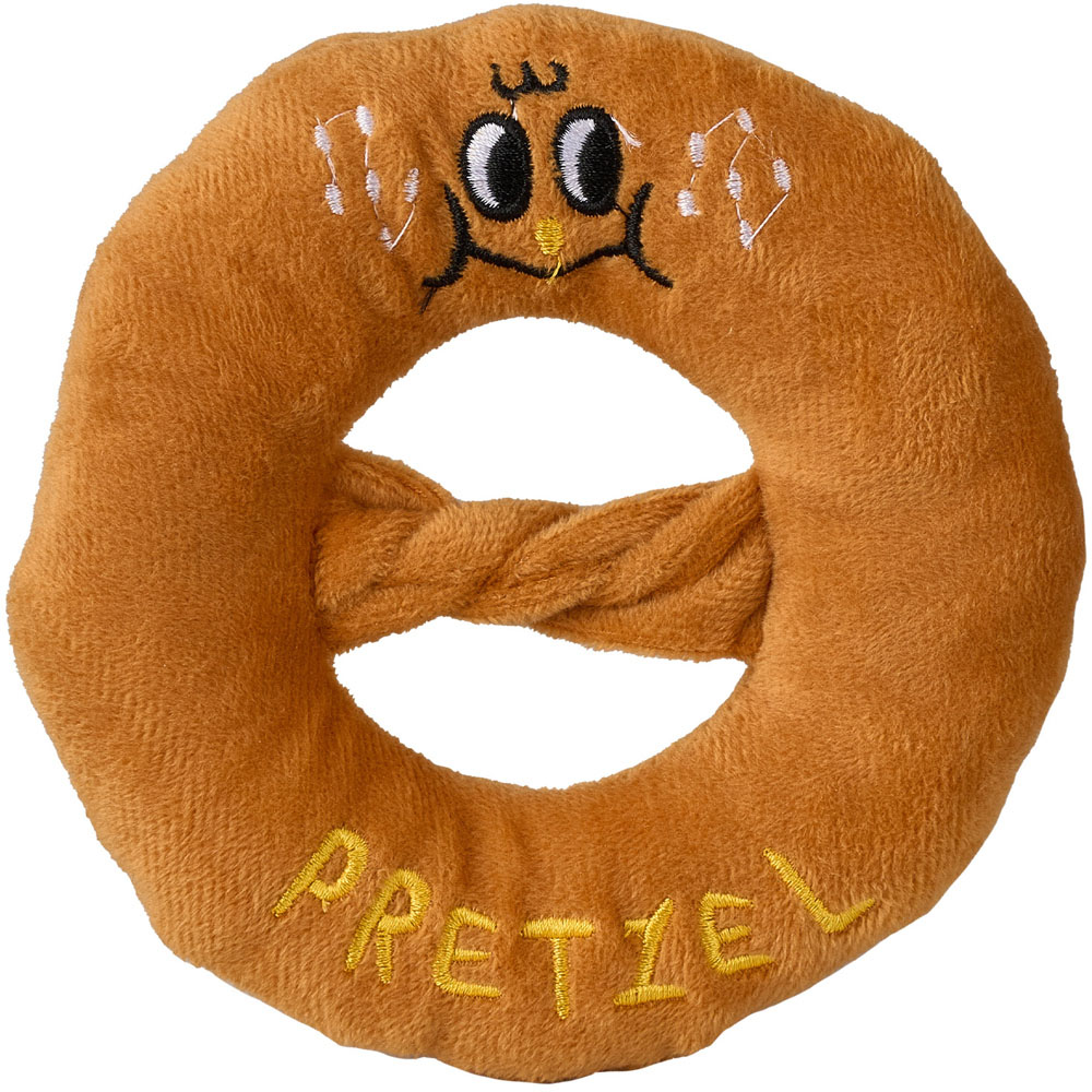 H&O Direct 4 Piece Squeaky Fish Cake Croissant and Pretzel Soft Plush Interactive Dog Toy Set Image 4
