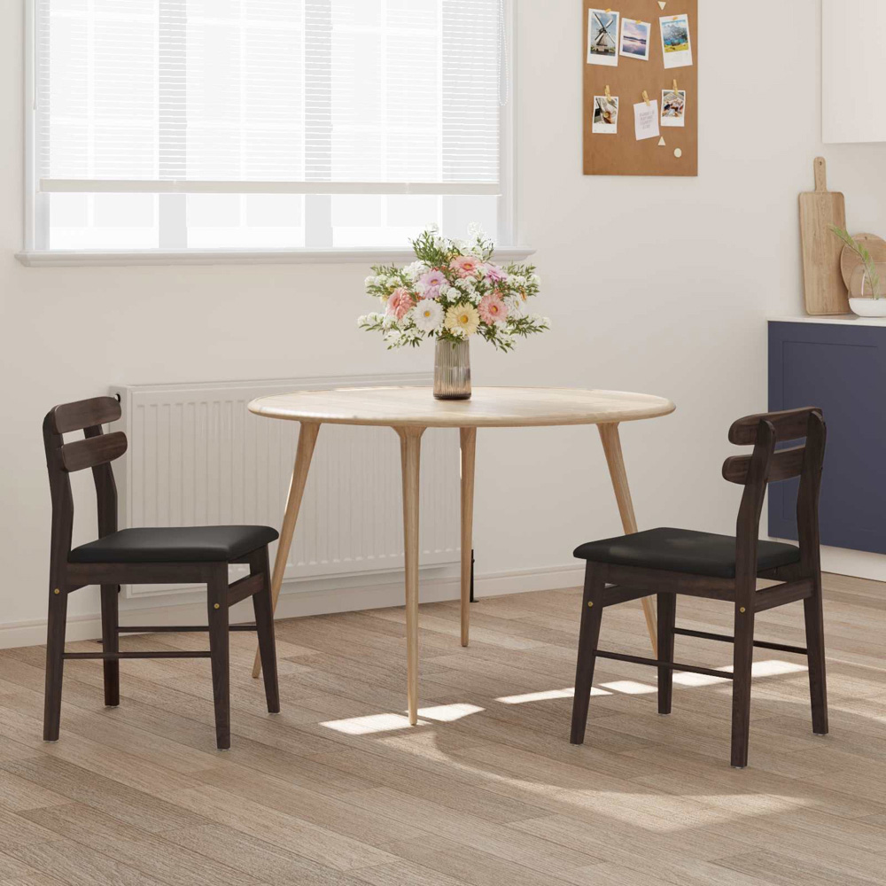 vidaXL Set of 2 Light Brown and Black Rubberwood Rectilinear Vintage Dining Chairs Image 9