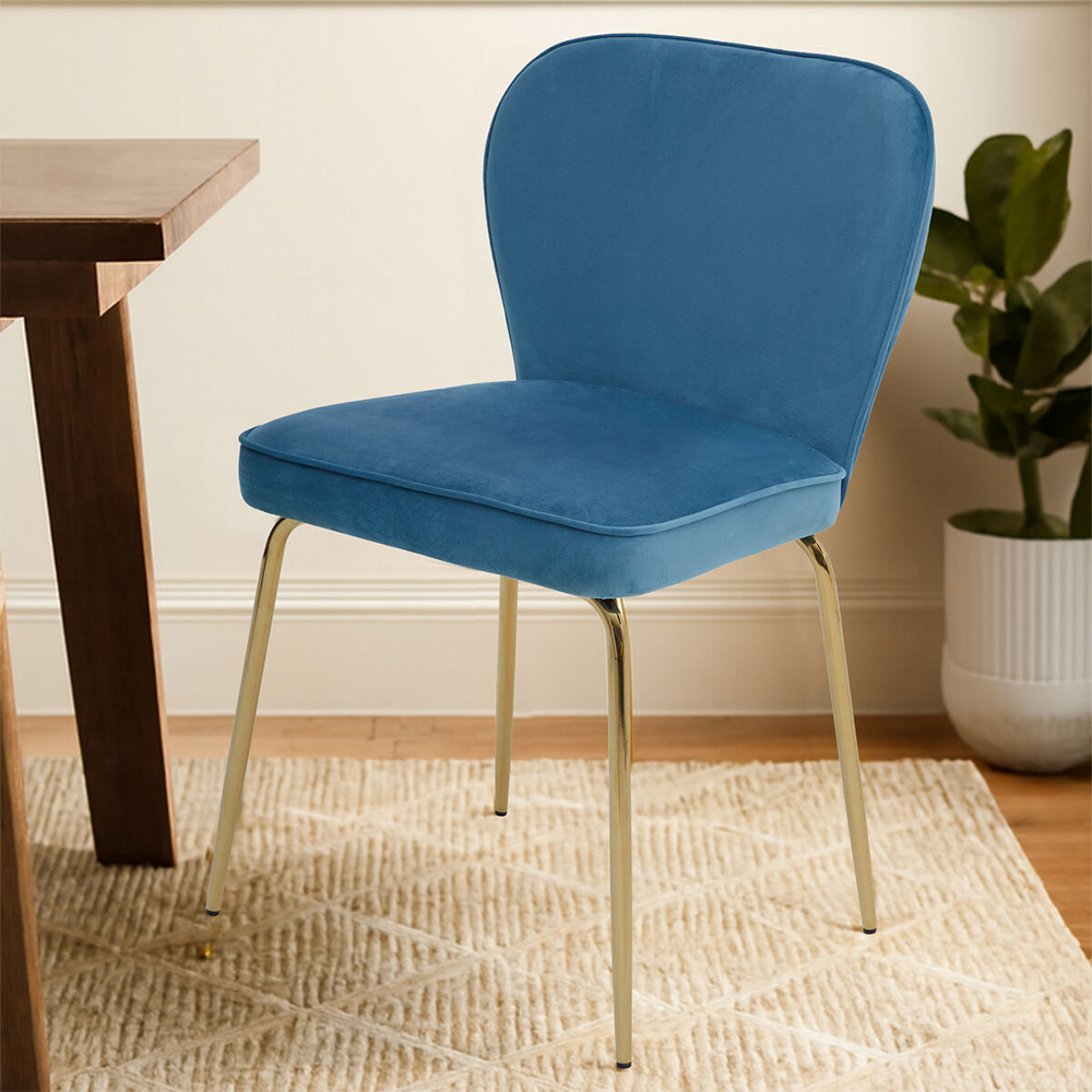 Premier Housewares Tamzin Blue Velvet Curved Back Dining Chair Image 1