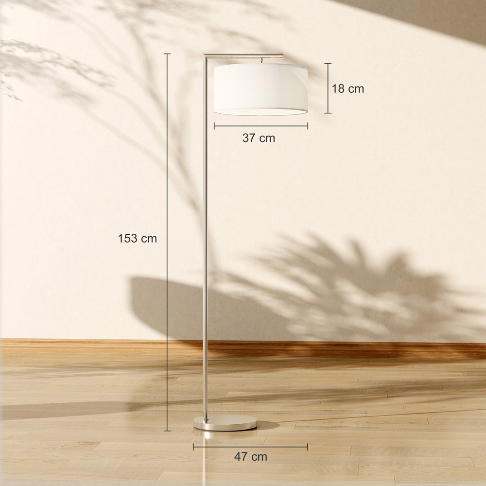 Portland White Linen Shade Silver Tone Pole LED Floor Lamp Image 9