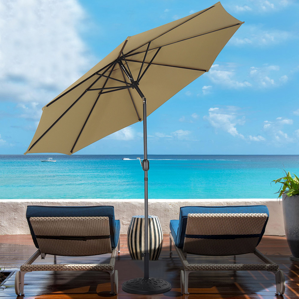 Living and Home Beige Round Crank Tilt Parasol with Round Base 3m Image 2