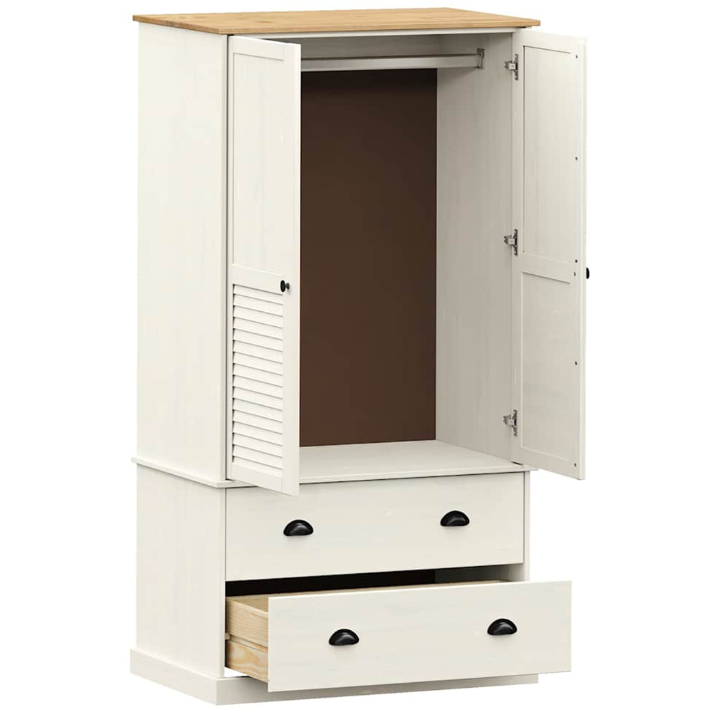 vidaXL Vigo 2 Door 2 Drawer White Solid Pine Wood Wardrobe Image 3