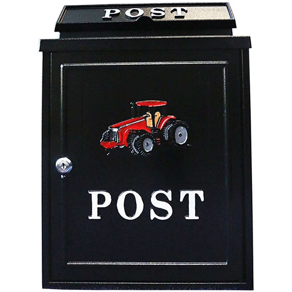 Arboria Garden Decor Black and Red Tractor Cast Aluminium Post Box Image 1