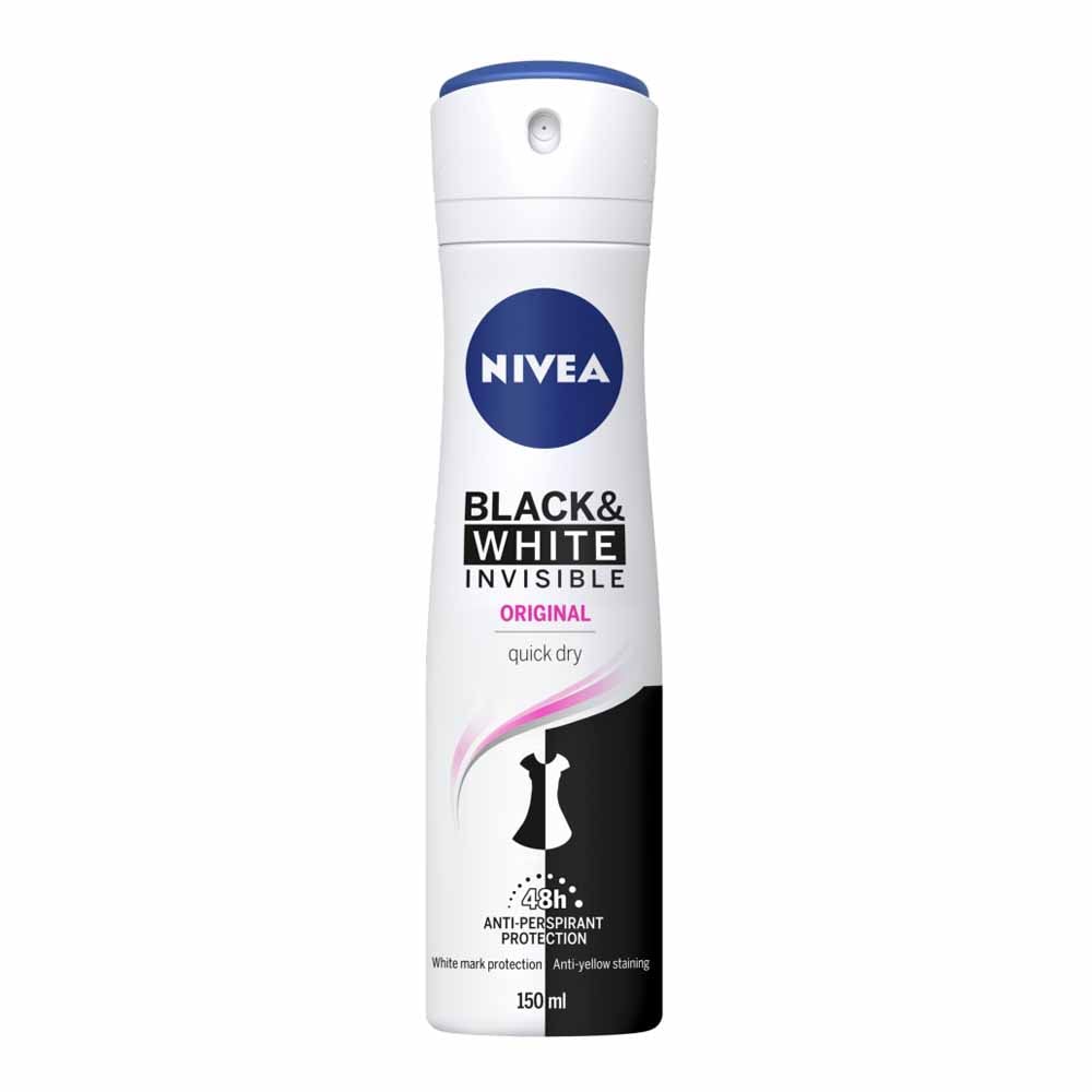 Nivea Black and White Invisible Original Anti Perspirant Deodorant Spray Case of 6 x 150ml Image 2