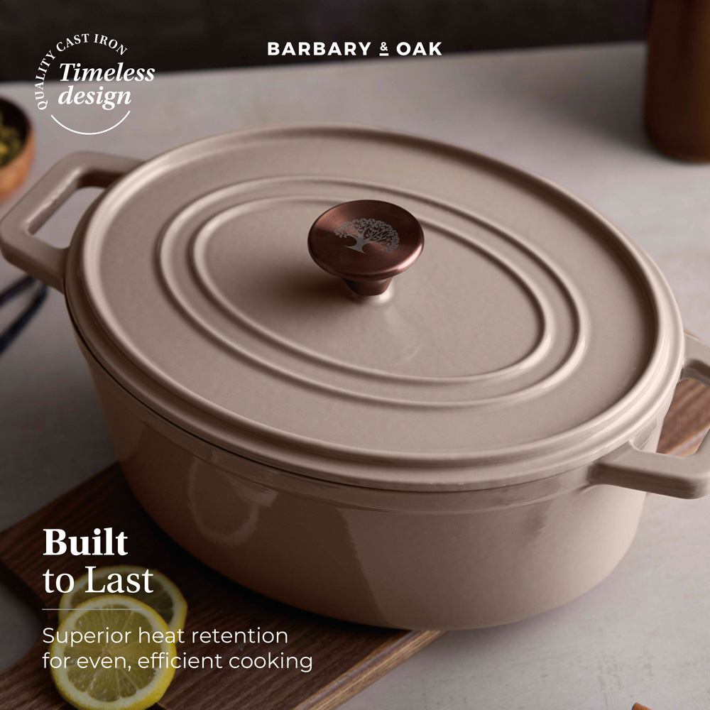 Barbary & Oak Nattura 29cm Cashmere Cast Iron Oval Casserole Dish with Lid Image 3