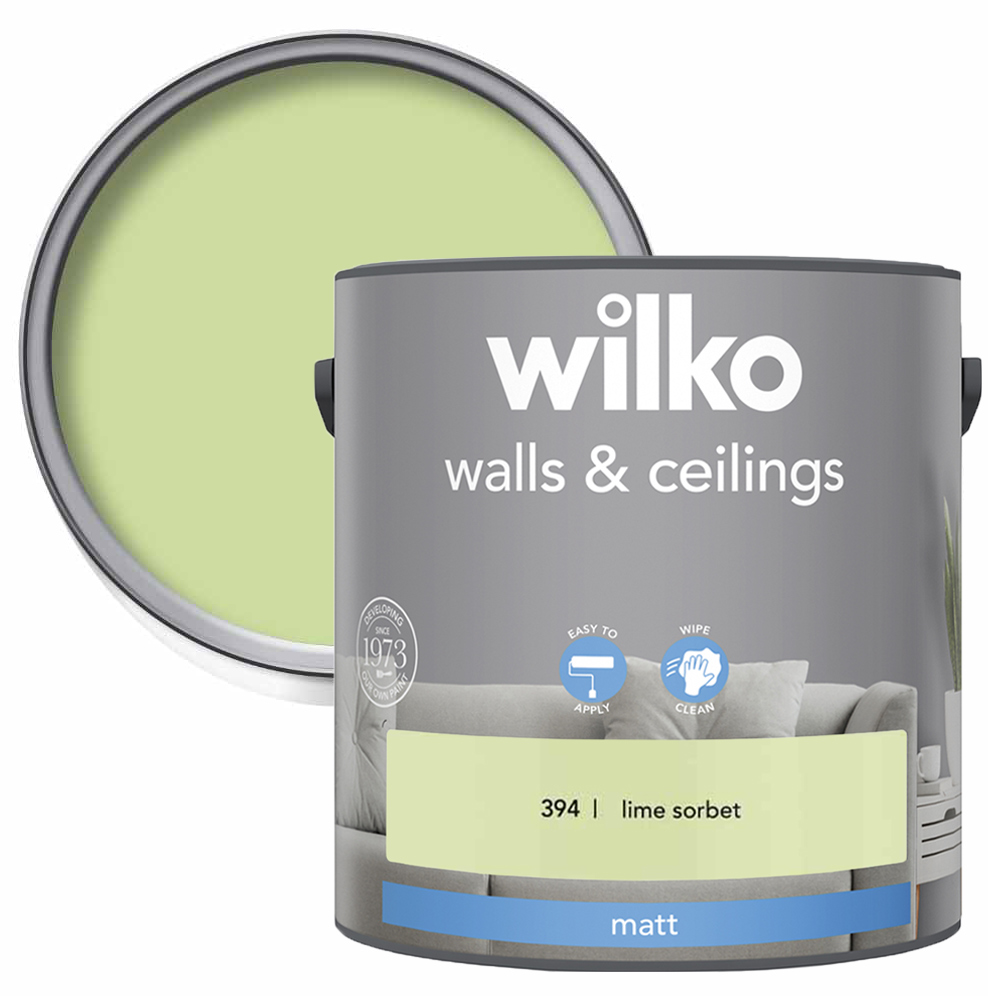 Wilko Walls & Ceilings Lime Sorbet Matt Emulsion Paint 2.5L Image 1