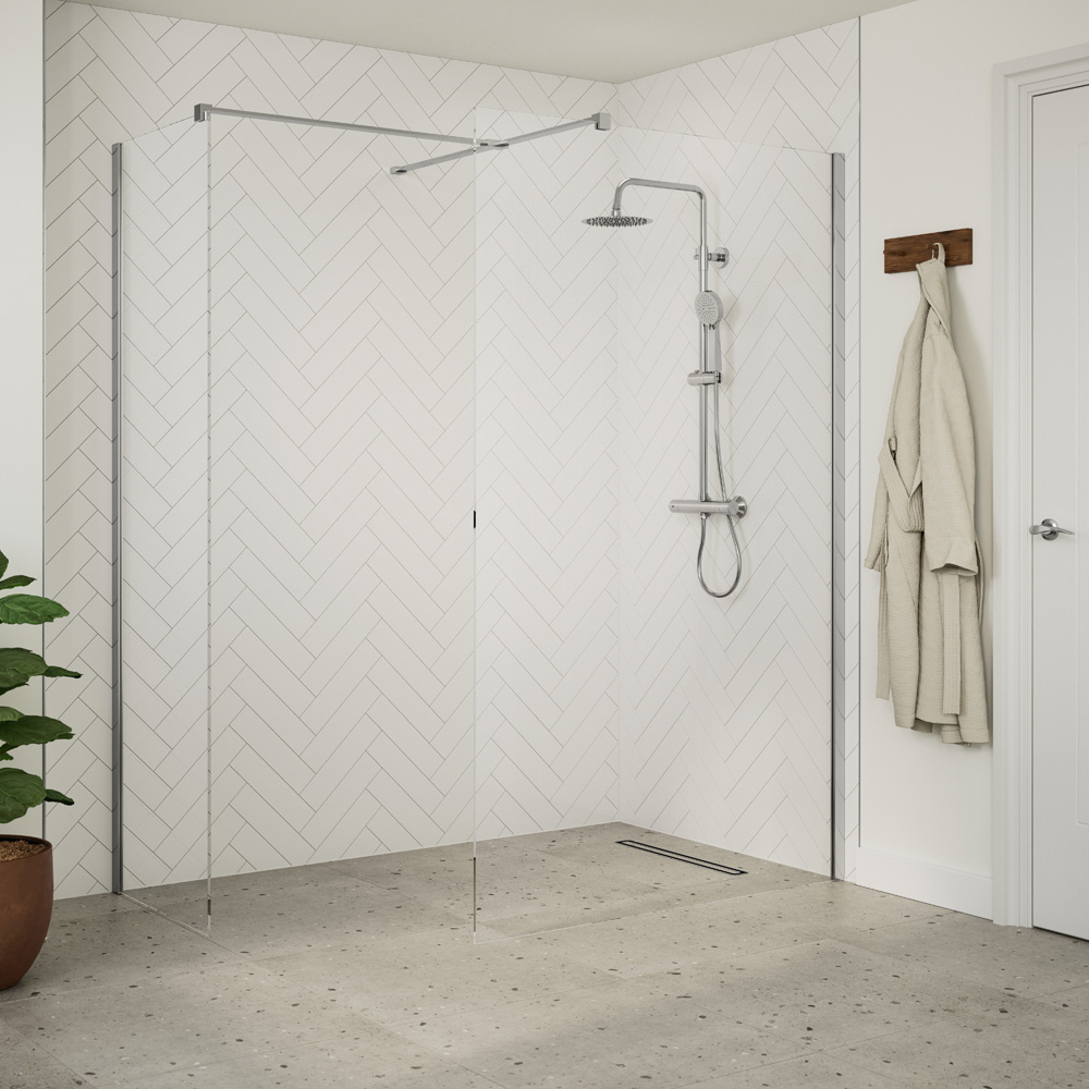 Bathstore Nero Glass Wetroom Shower Panel with Chrome Profile and Side Bar 760mm Image 2