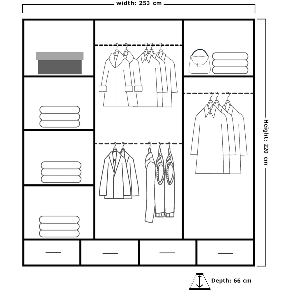 M N Furniture Silora 3 Door 4 Drawer White and Gold High Gloss Mirrored Sliding Wardrobe 253cm Image 5