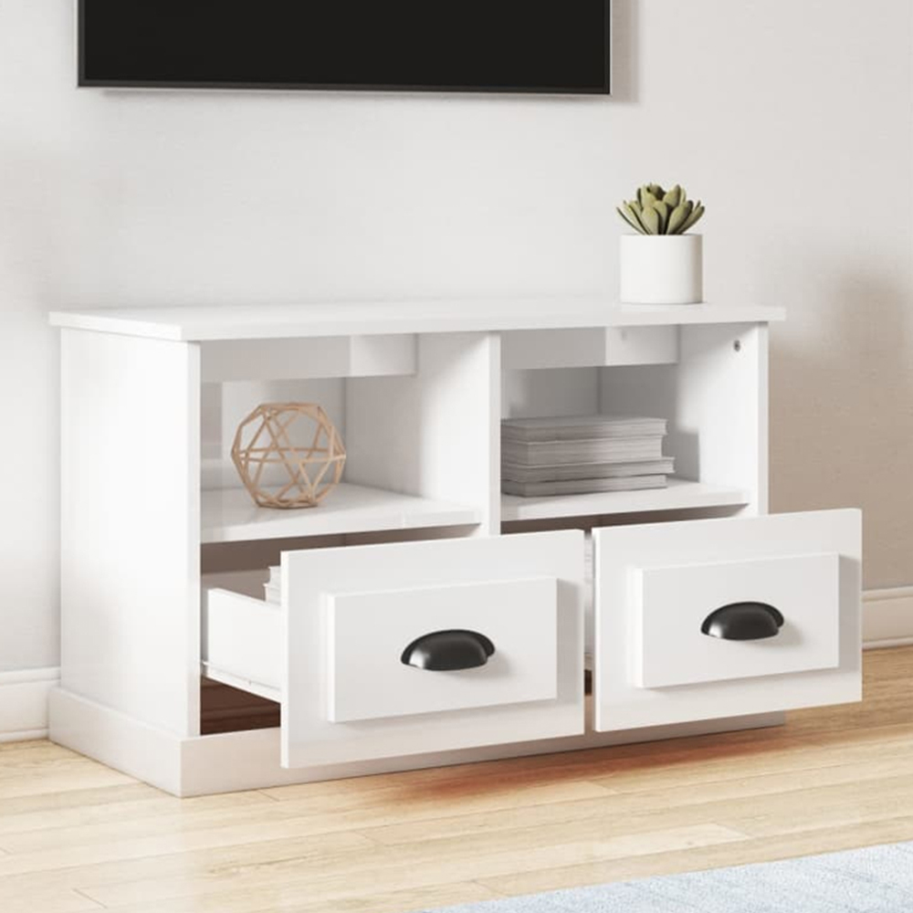 vidaXL 2 Drawer 2 Shelf White TV Cabinet Image 1