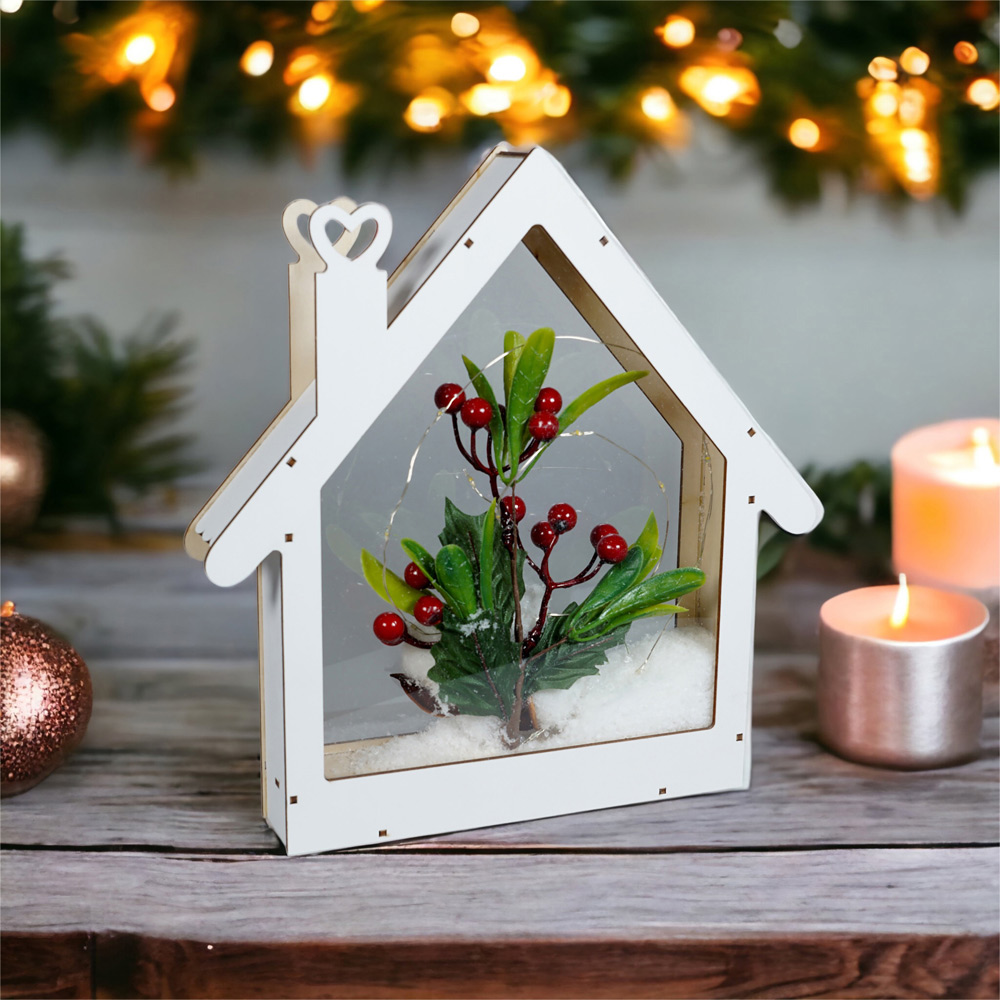 Xmas Haus Festive White Wooden Light Up Christmas House Image 1