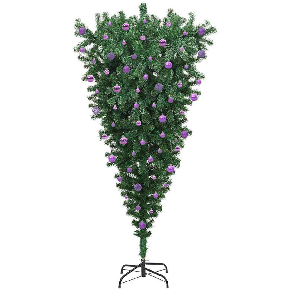 vidaXL Pre-Lit Lilac Bauble Green Artificial Upside-Down Christmas Tree 7ft Image 2