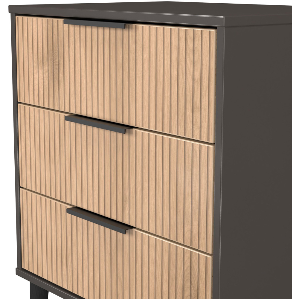 Crowndale Hong Kong 3 Drawer Slatt Effect and Graphite Midi Chest of Drawers Ready Assembled Image 5