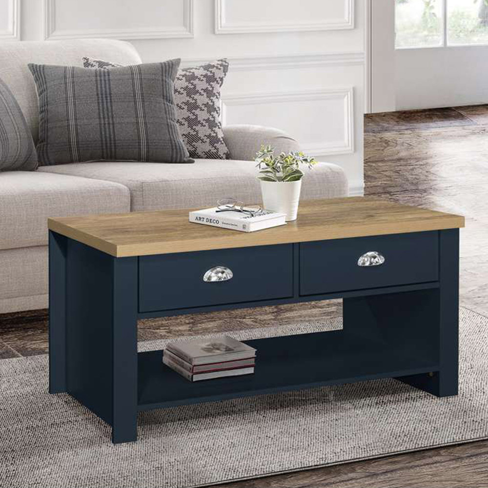 Highgate 2 Drawer Navy and Oak Coffee Table Image 6