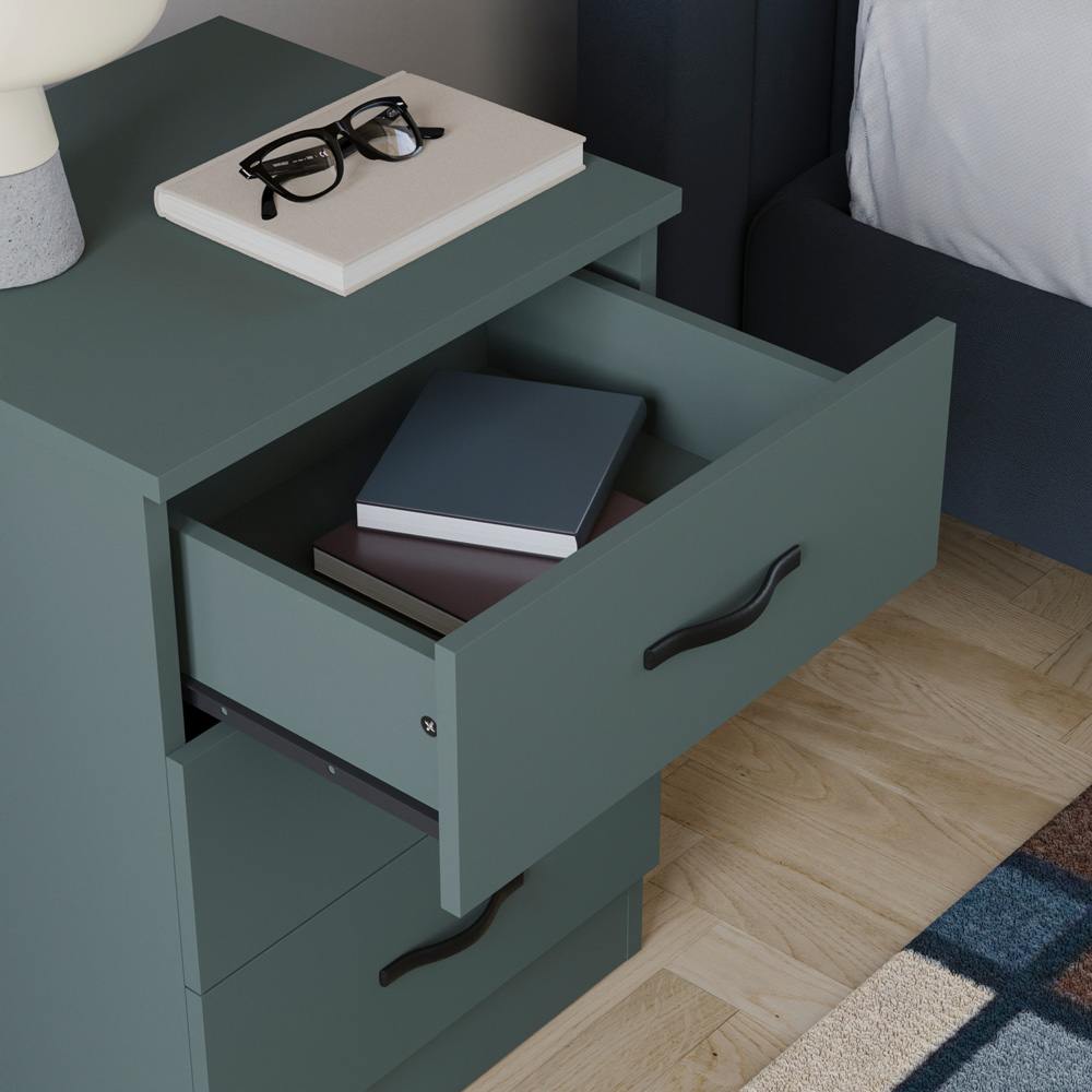 VIDA DESIGNS Riano 3 Drawer Jasper Green Bedside Table Image 3