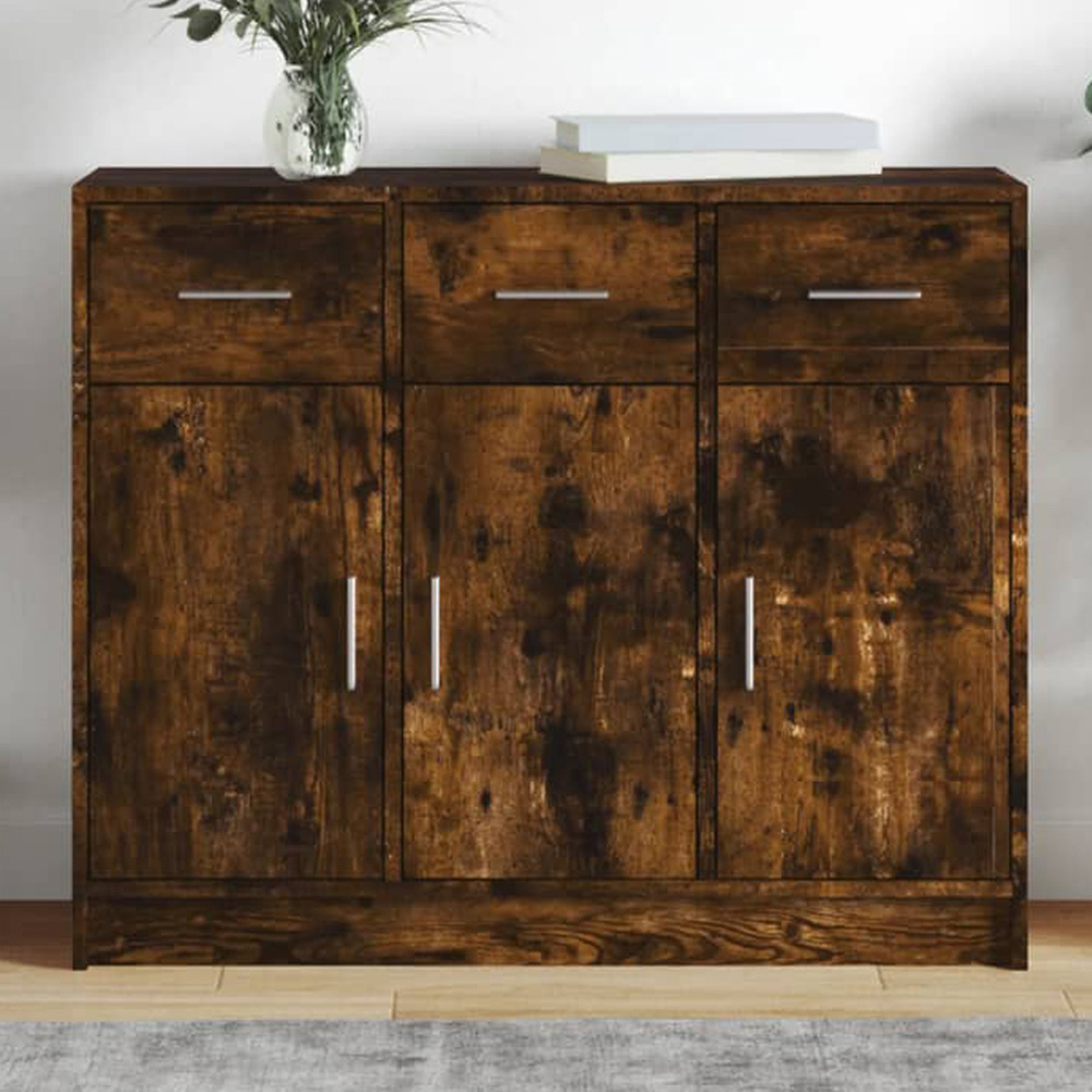 vidaXL 3 Door 3 Drawer Smoked Oak Sideboard Image 1