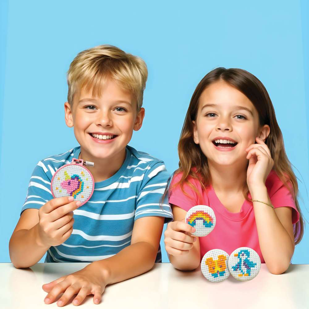 4M KidzMaker Mini Cross Stitch Buttons Art and Craft Kit Image 2