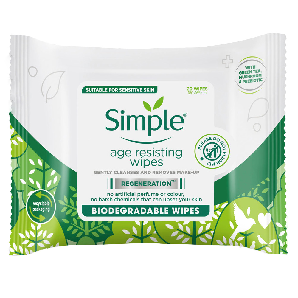Simple Age Resisting Biodegradable Wipes 20 Pack Image 1