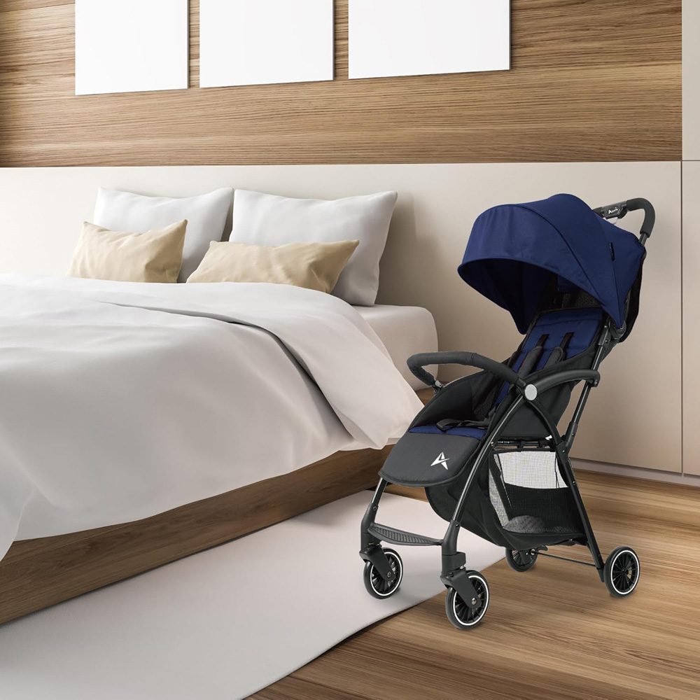 Alivio Navy Blue Foldable Baby Stroller with Mosquito Net and Shoulder Strap Image 4