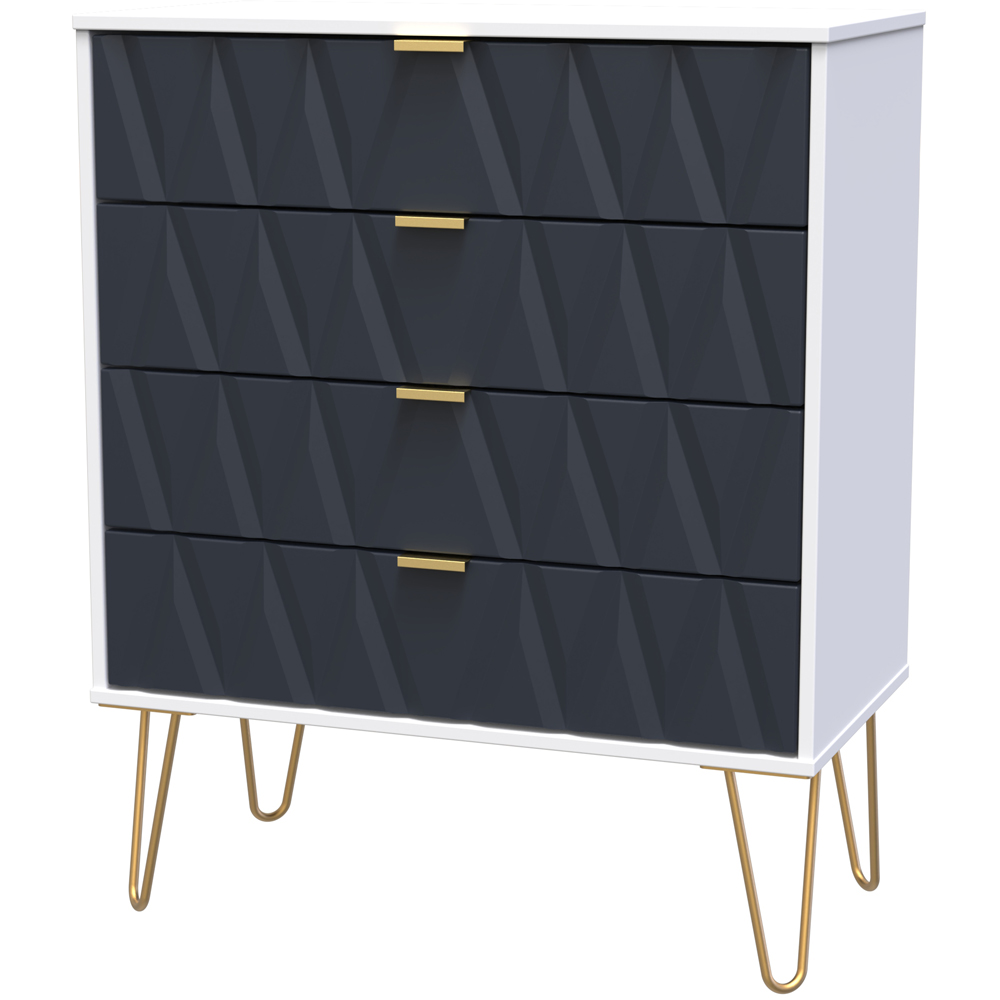 Crowndale Diamond 4 Drawer Indigo Matt and White Chest of Drawers Ready Assembled Image 2