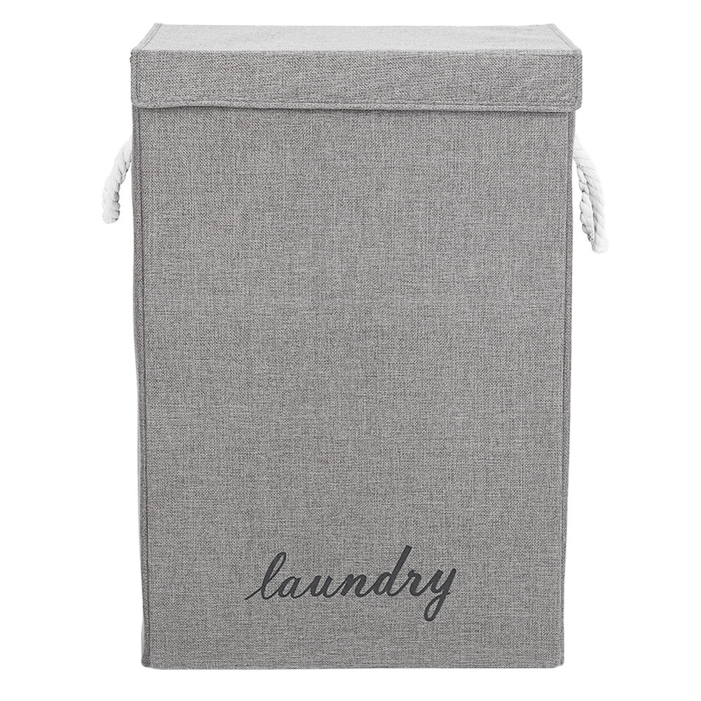 Living And Home WH0809 Grey Cotton Fabric Foldable Laundry Basket With Lid Image 3