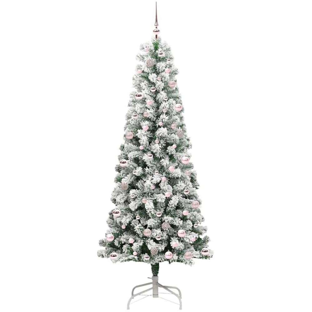 vidaXL Pre-Lit Warm White LED and Pink Baubles Snow Flocked Artificial Christmas Tree 8ft Image 4