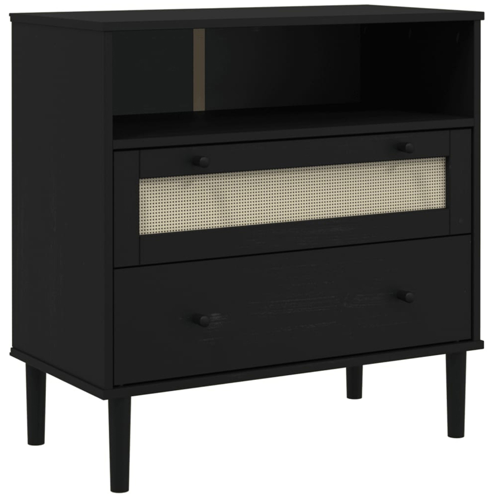 vidaXL 2 Drawer Single Shelf Black Rattan Look Wooden Sideboard Image 2