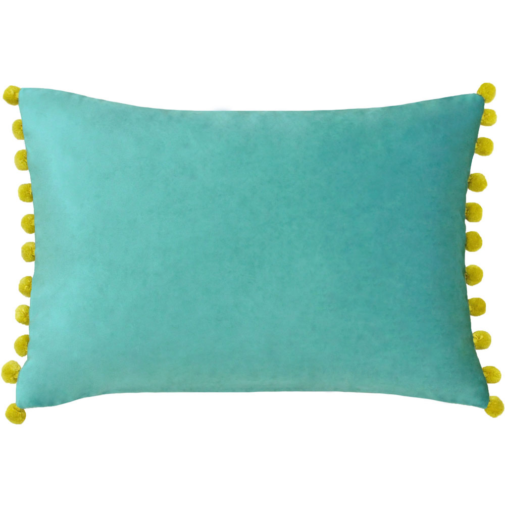 Paoletti Fiesta Teal Bamboo Pom Pom Velvet Cushion Image 1